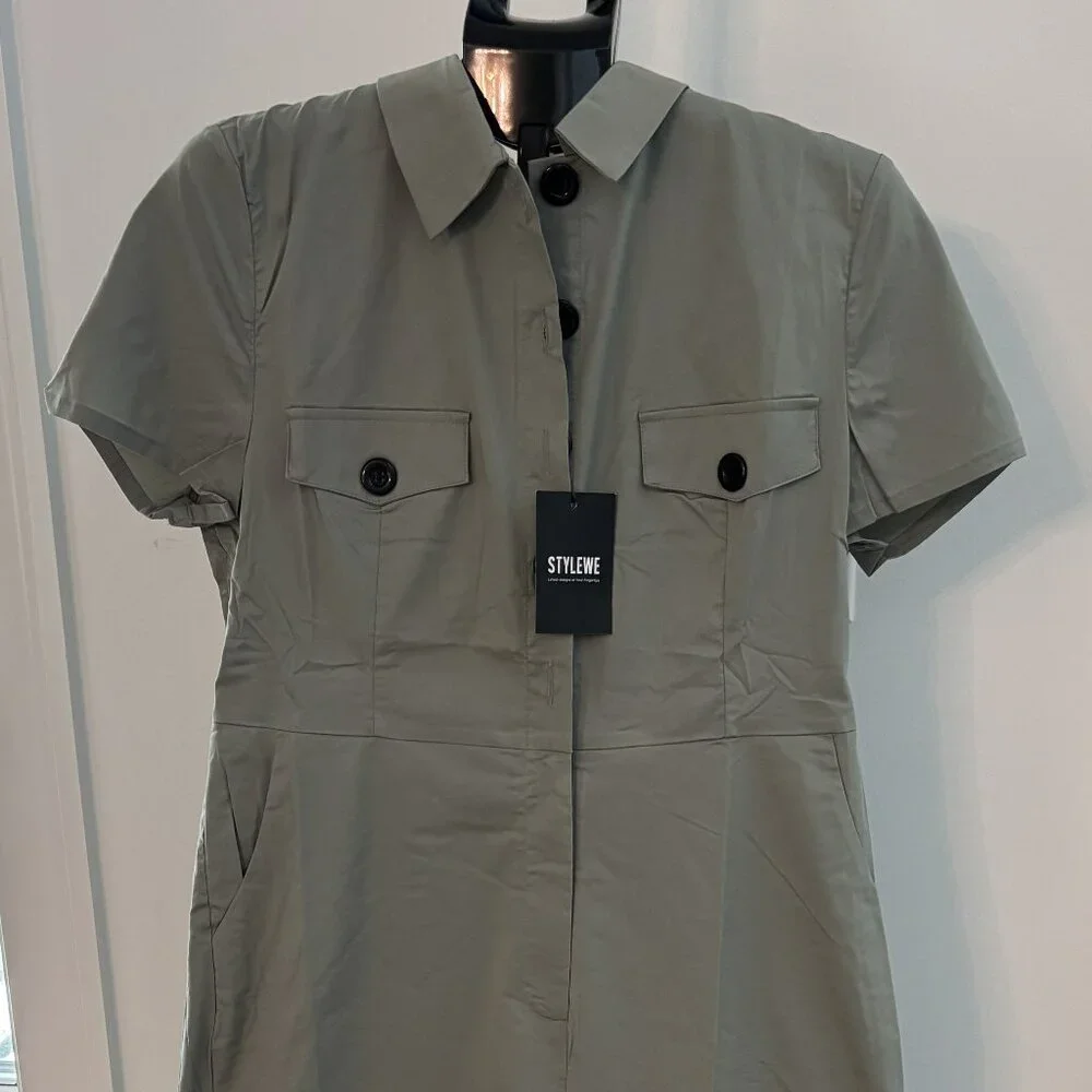 Stylewe One Piece Jumpsuit in green khaki color and black buttons NEW XL(16) - Picture 4 of 10
